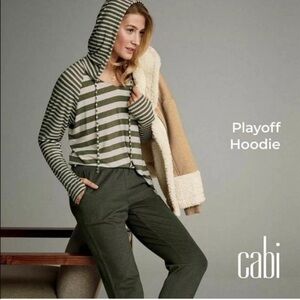 Cabi 3995 Playoff Hoodie Pullover Long Sleeve Ivory Green Stripe Womens Small